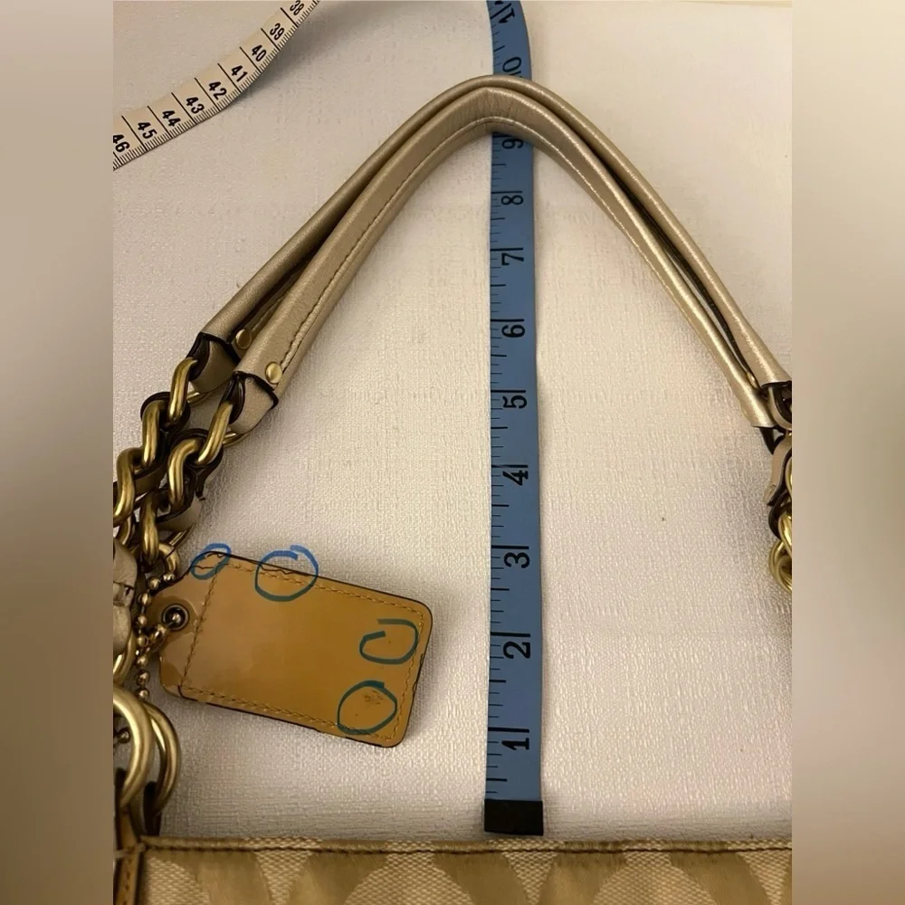 Coach Colette Opt Art Logo Gold Canvas Leather Large Tote Bag—read description